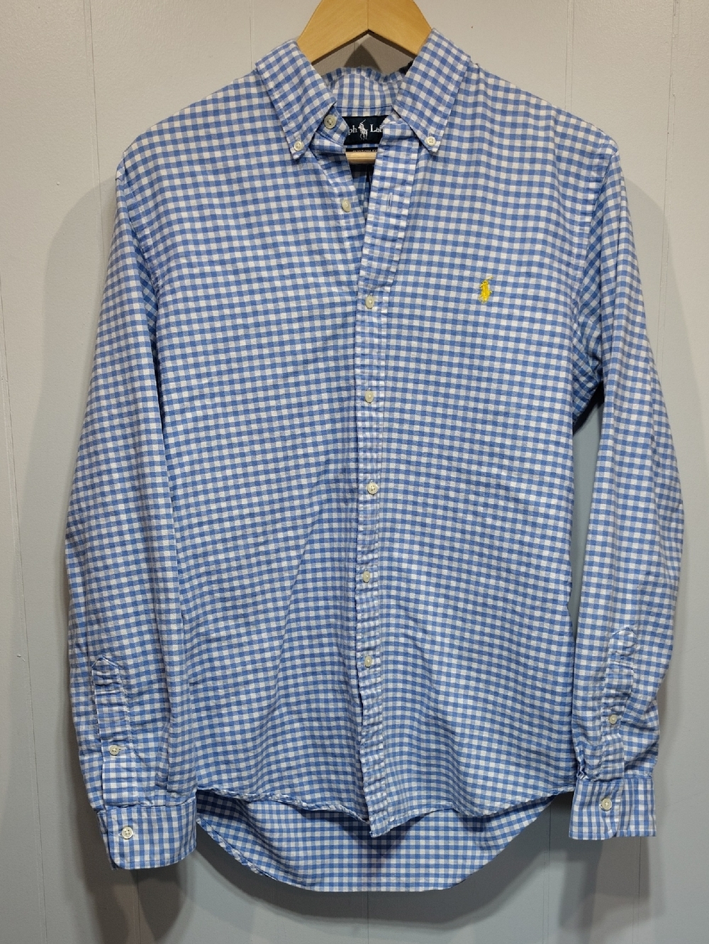 Polo Ralph Lauren Blue White Check Button Down Shirt Custom Fit Medium Cotton